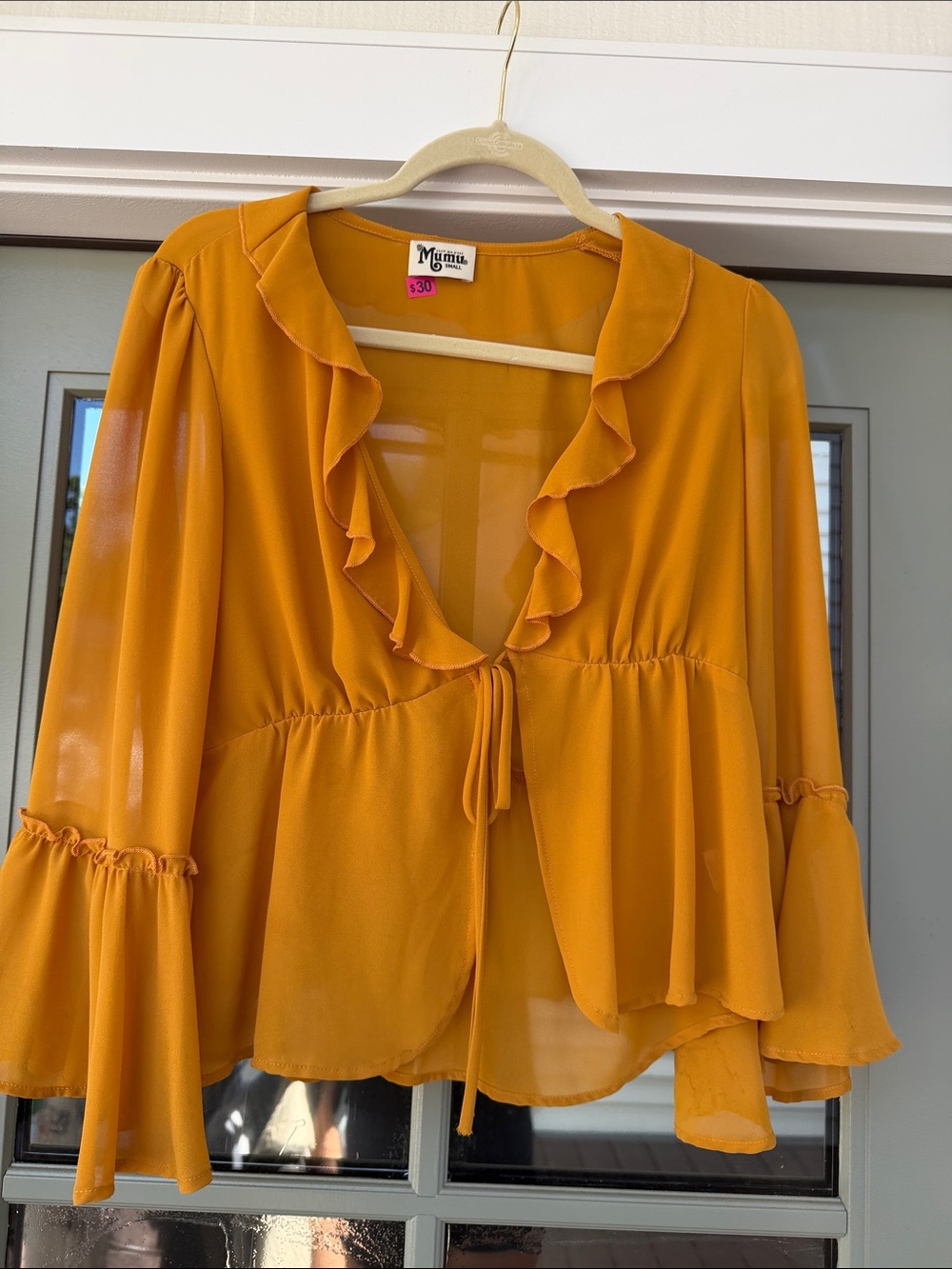 Show Me Your MuMu Mustard Ruffle Tie-Front Top